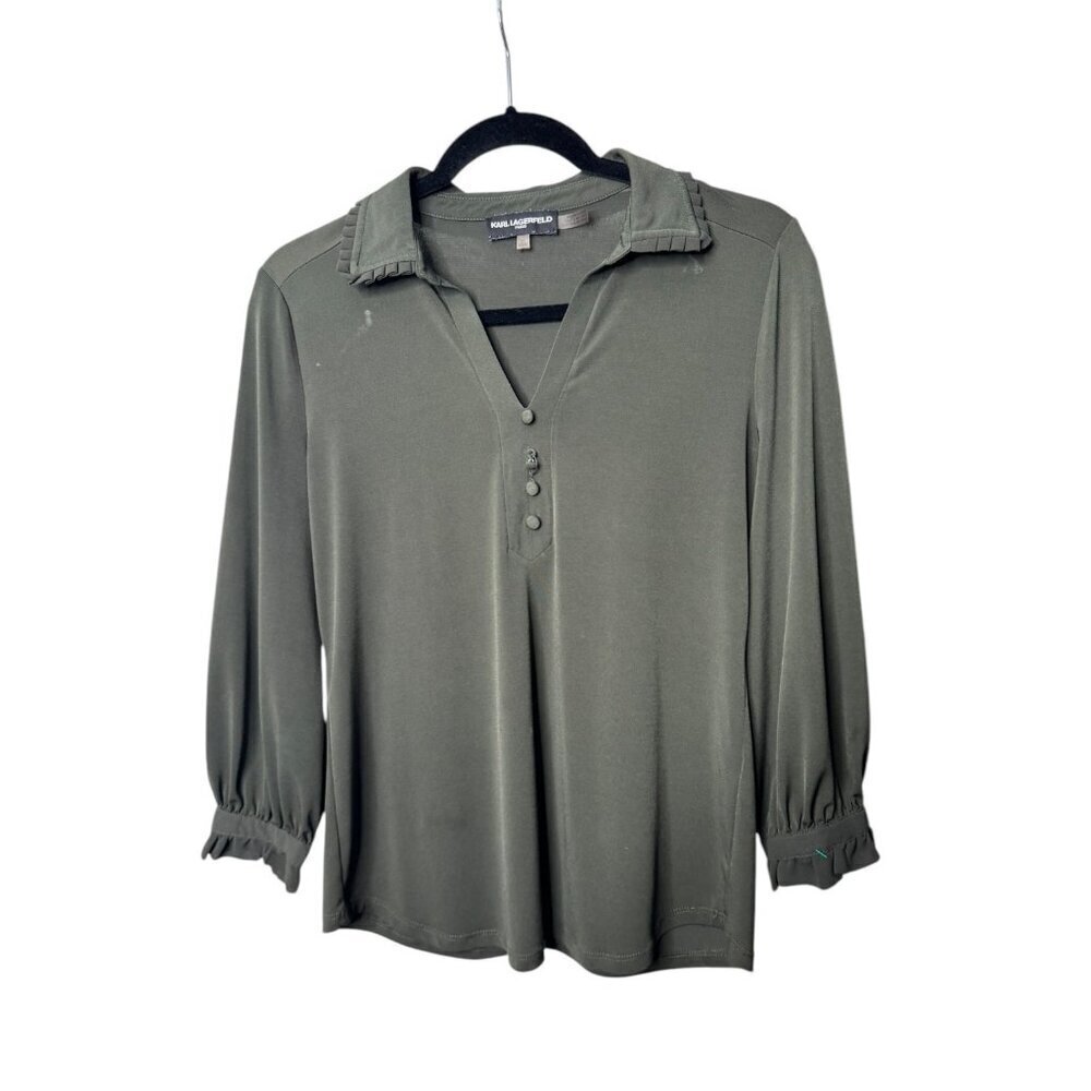 Karl Lagerfeld Dark Green Popover Blouse - Size XS